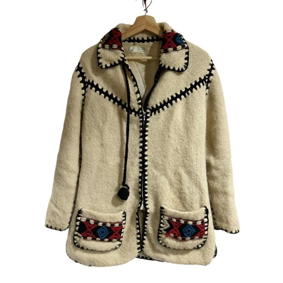 Anousso E Madoupa Jackets & Blazers - Beautiful Vintage Jacket Made In Greece 70s Bohemian Embroidery Cream Zip Up